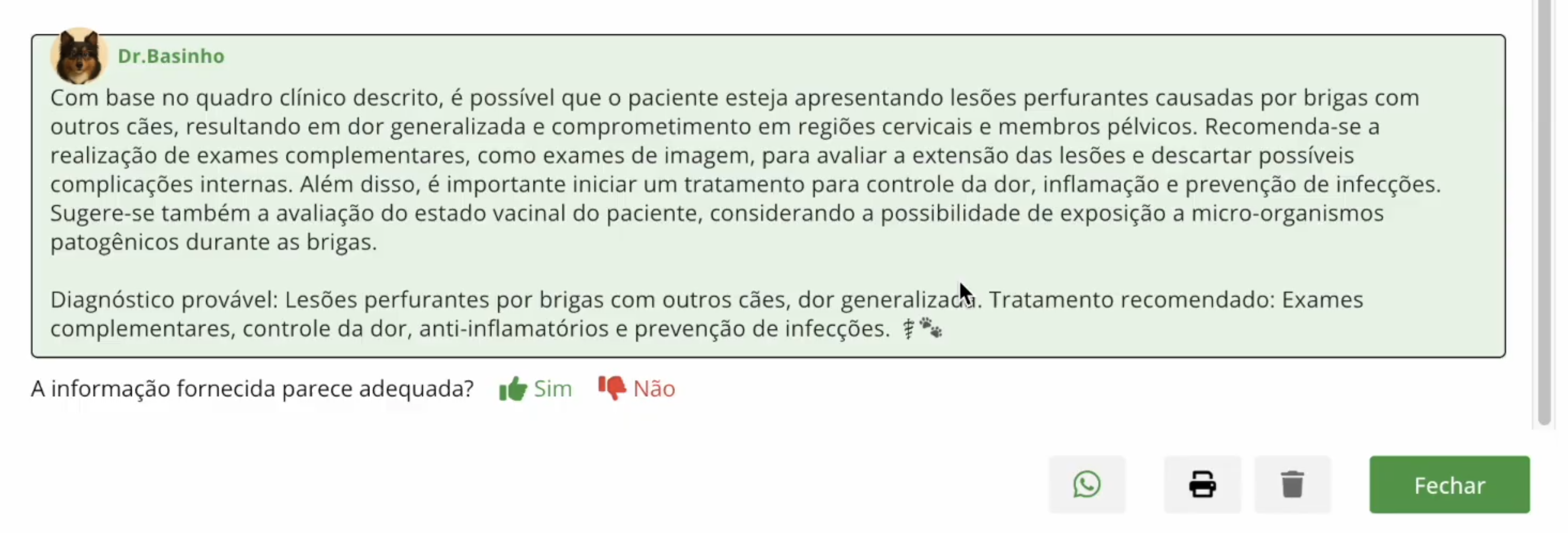 Tela do Dr. Basinho — assistente de IA do VetBase integrado ao evento clínico