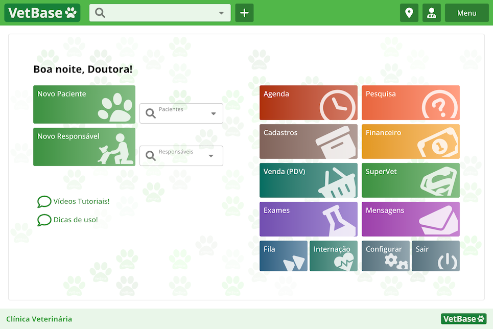 VetBase — tela inicial do sistema
